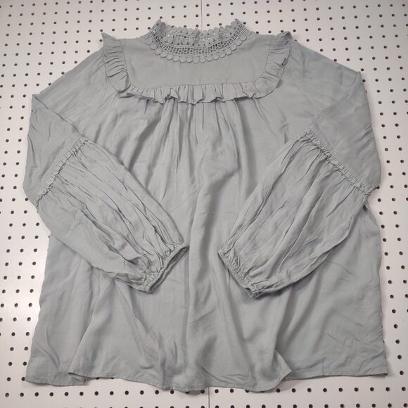 Jodifl Lightweight Flowy Blouse, NWOT, Puff Sleeves, High Neckline, Size Large - Picture 1 of 8